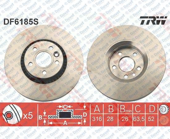 TRW DF6185S On Fren Diski Aynasi Havali S60 Ii T3 / T4 / T5 / 2.0 T / T6 / D2 / D3 / D4 / D5 04 / 10 V60 T3 / T4 / T5 / 2.0 T / T6 / D2 / D3 / D4 / D5